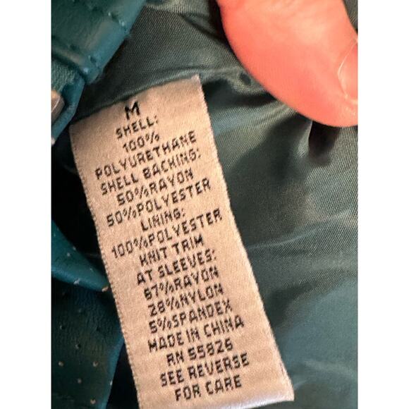 Kate & Mallory Sz M Green Faux Leather Moto Jacket Zip-Off Sleeve biker gorpcore - Picture 5 of 13